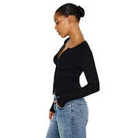 Two-Way Zip Stretch-Rib Sweater