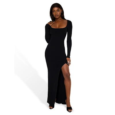 Stretch-Rib Knit Maxi Dress