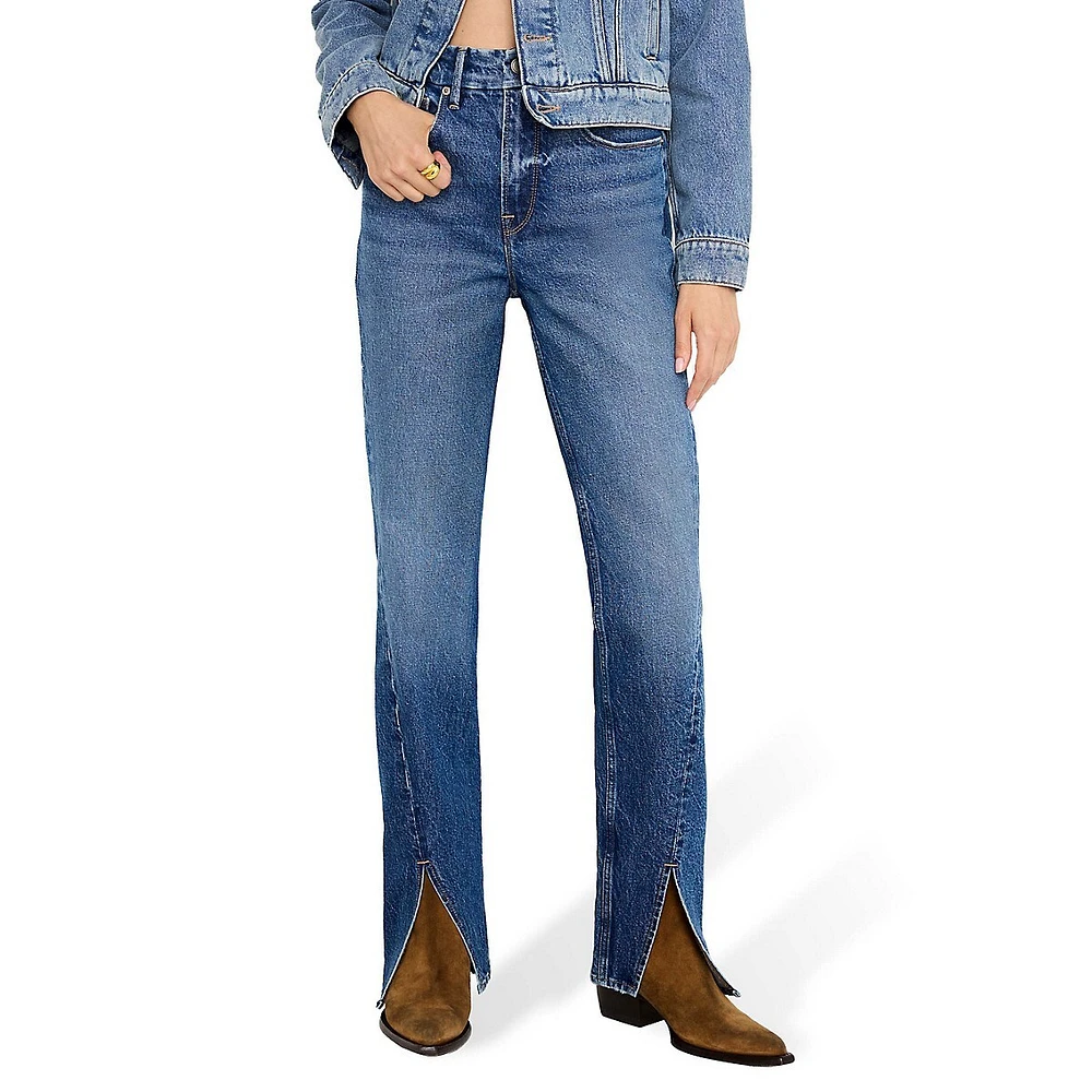 Good Icon Twisted Slit Straight-Leg Jeans