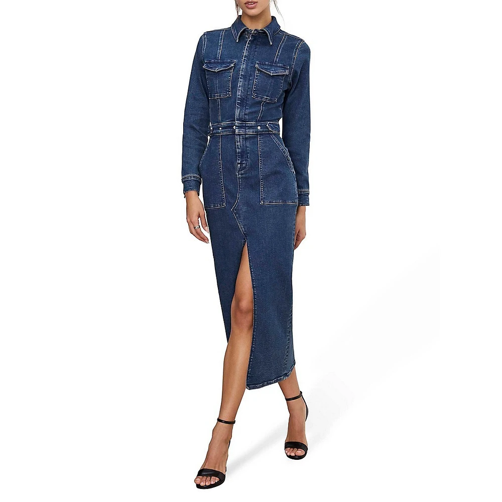 Fit For Success Midi Denim Utility Dress