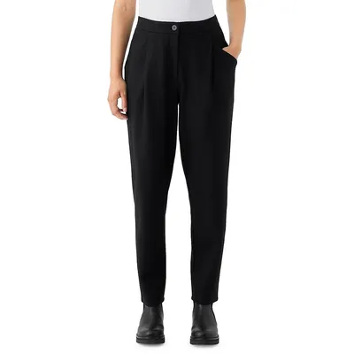 Pleated Wool Tapered Ankle Pants