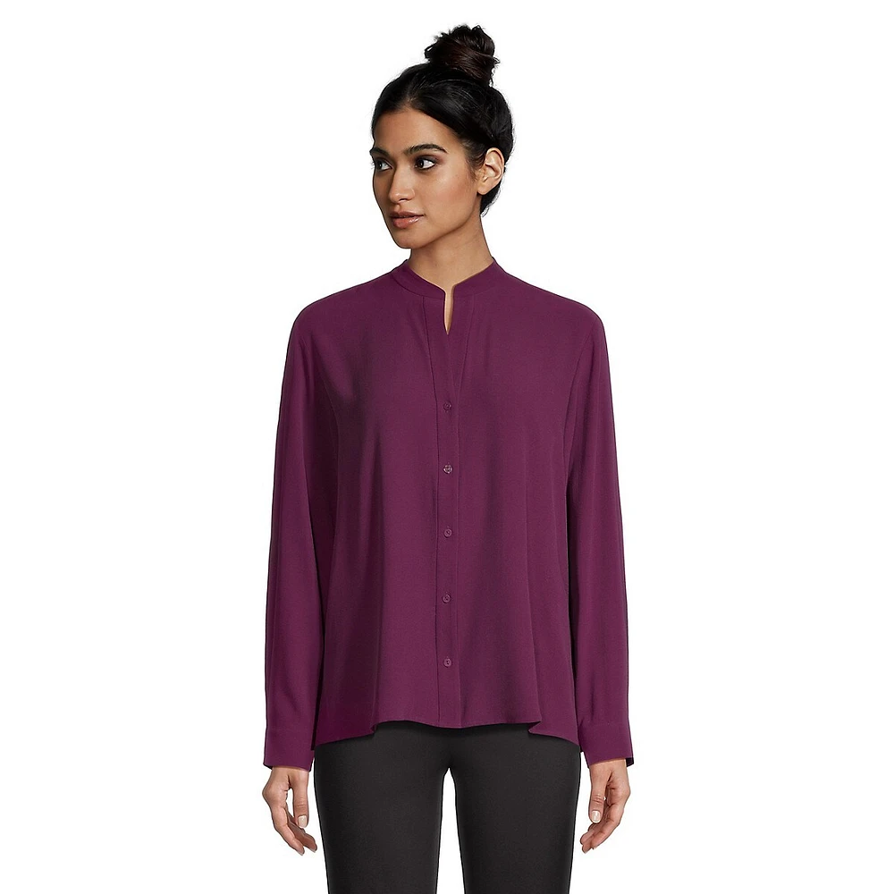 Banded-Collar Silk Shirt