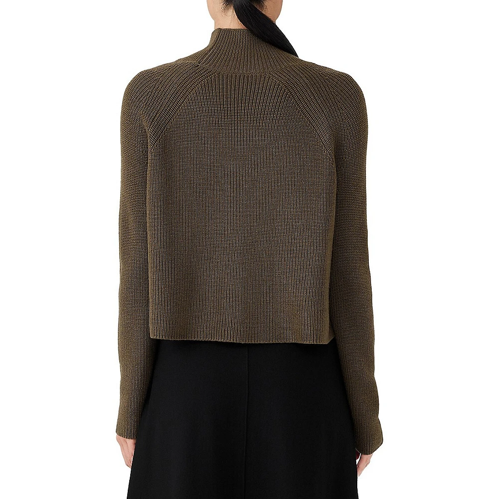 Cropped Wool Mockneck Raglan Sweater