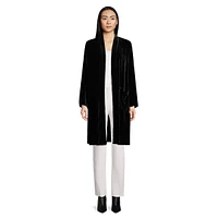 Velvet Open-Front Longline Cardigan