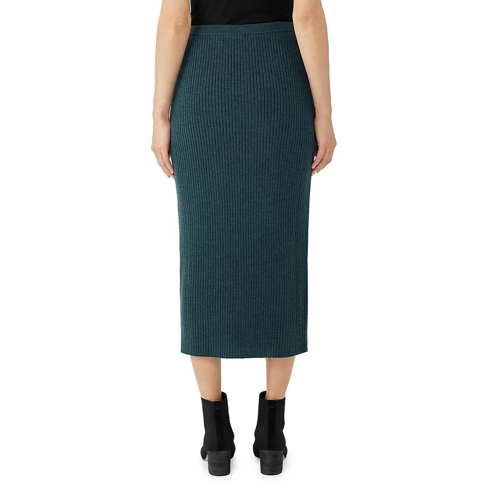 Ribbed Wool Pencil Skirt