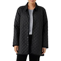 Diamond-Quilted Collared Nylon Coat