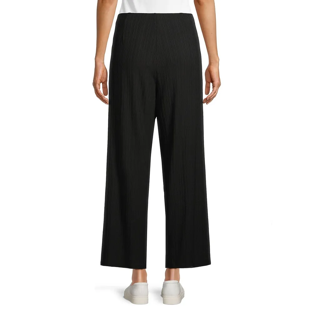 Textured Wide-Leg Ankle Pants