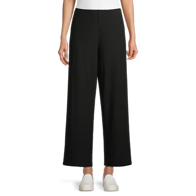 Textured Wide-Leg Ankle Pants