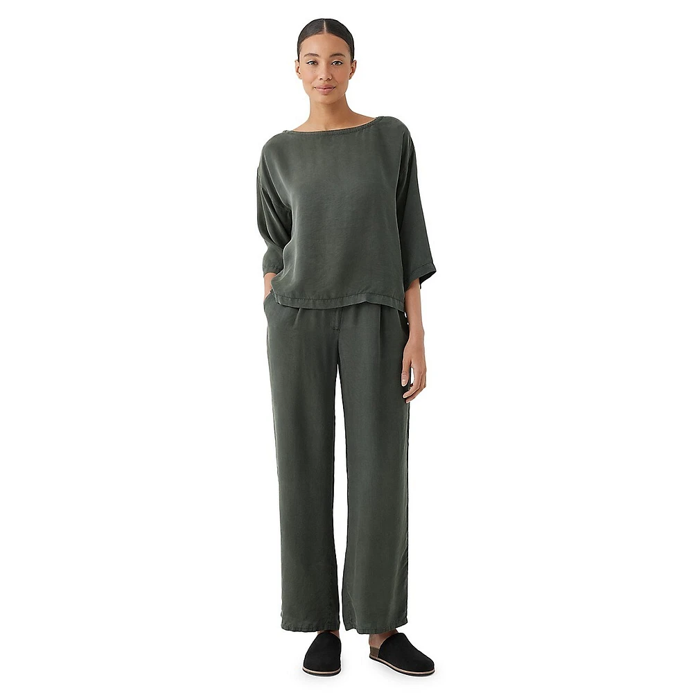 High-Waisted Wide-Pleated Tencel Pants