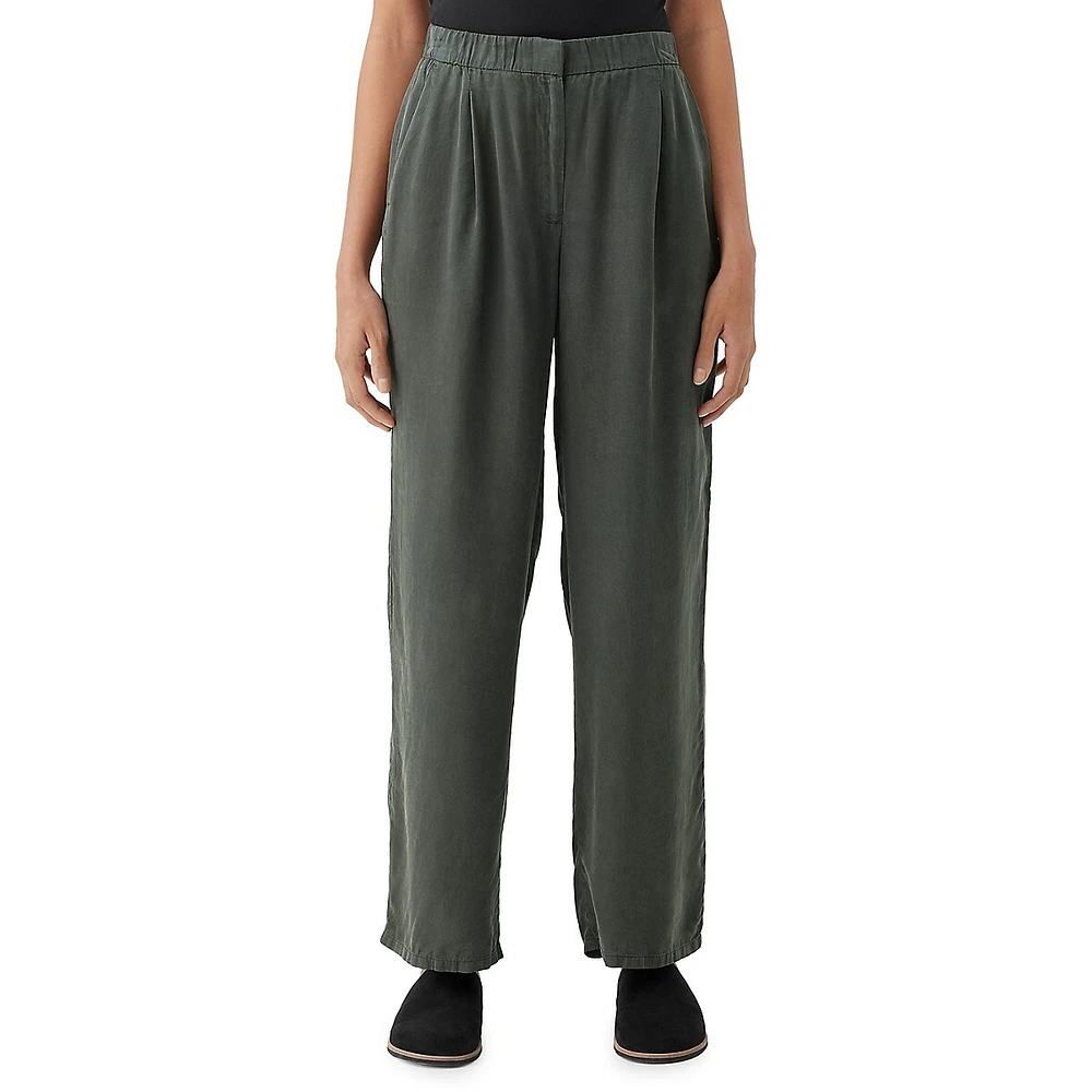 High-Waisted Wide-Pleated Tencel Pants