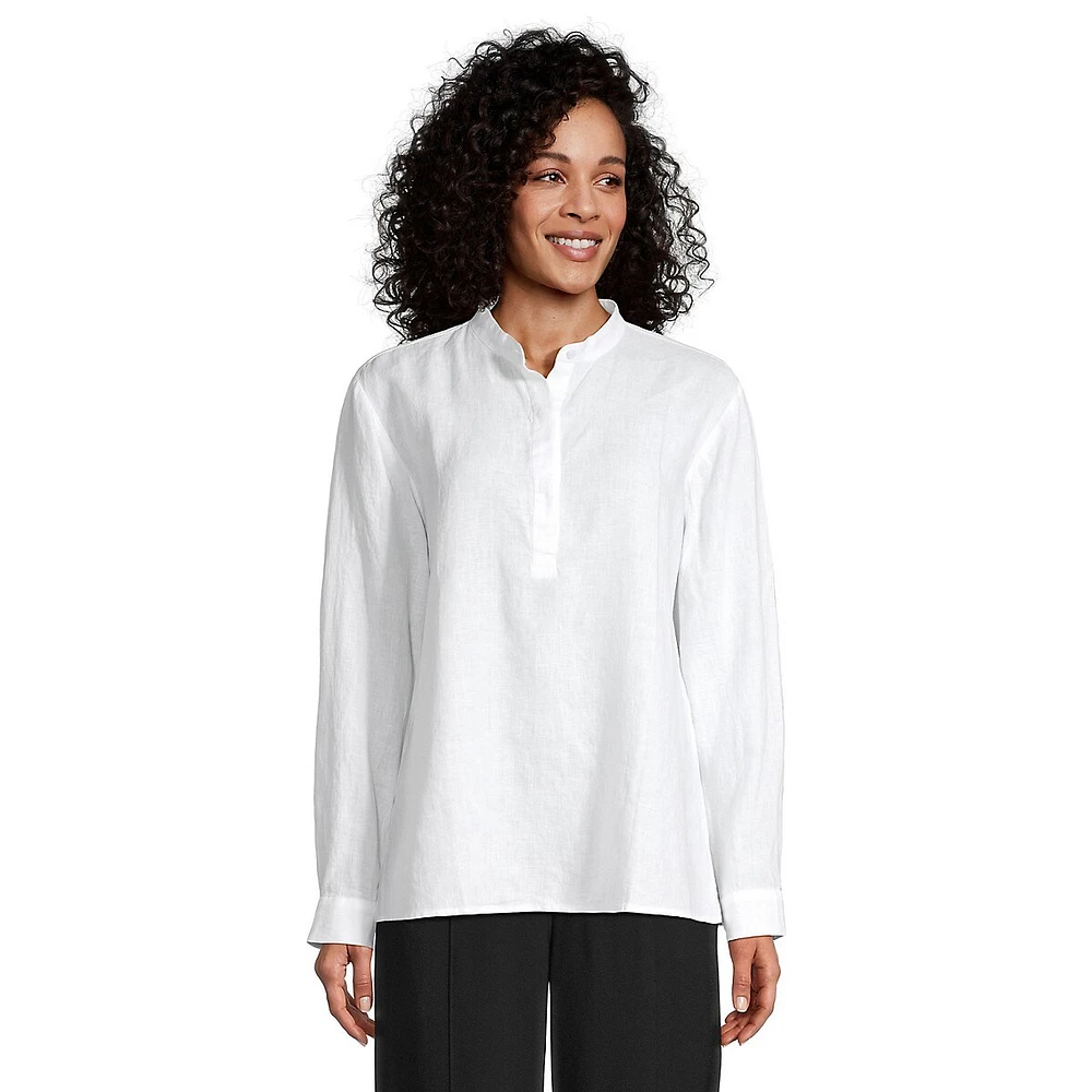 Banded-Collar Organic Linen Shirt