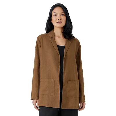 Organic Linen Long-Line Open-Front Blazer