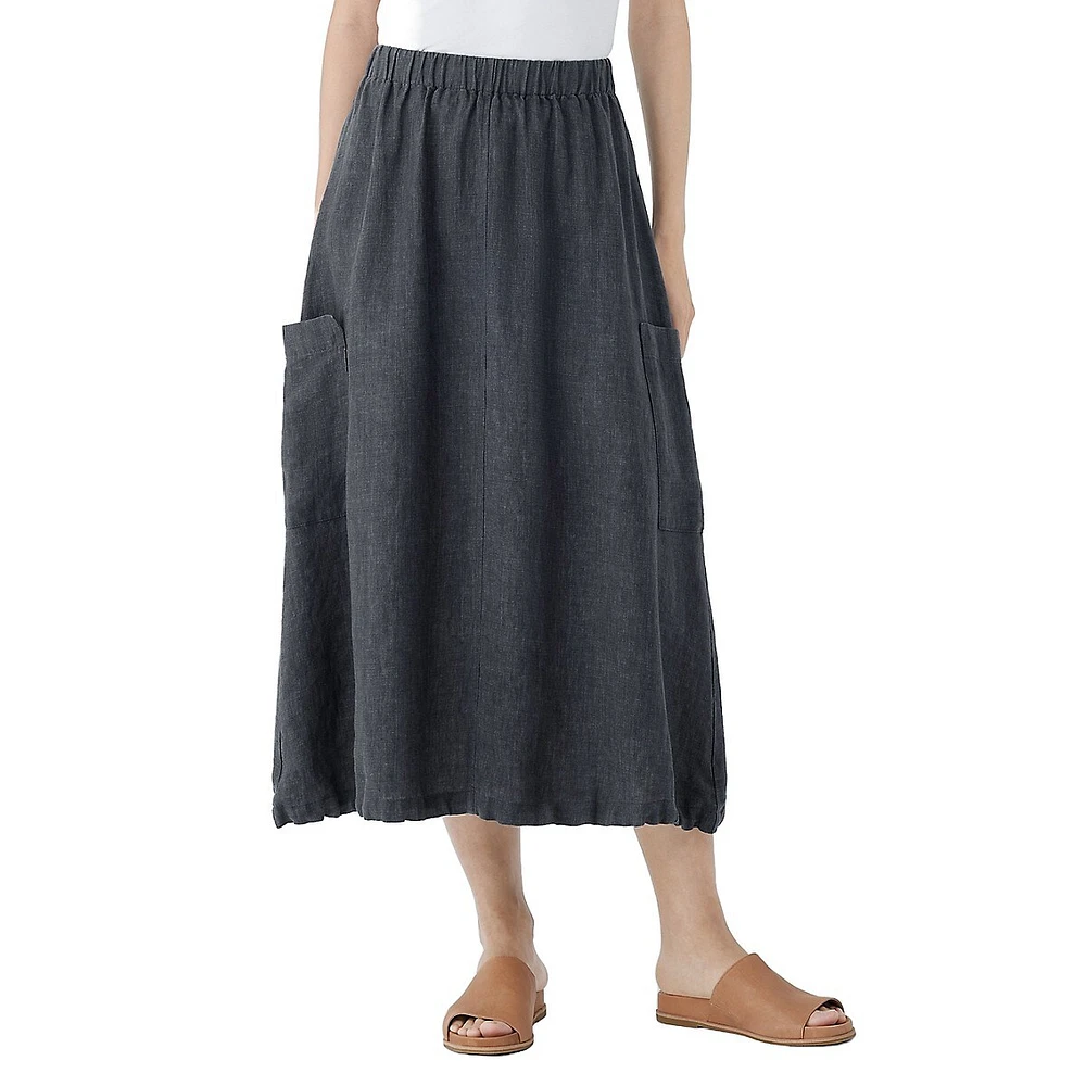 Adjustable-Hem Organic Linen Cargo Midi Skirt