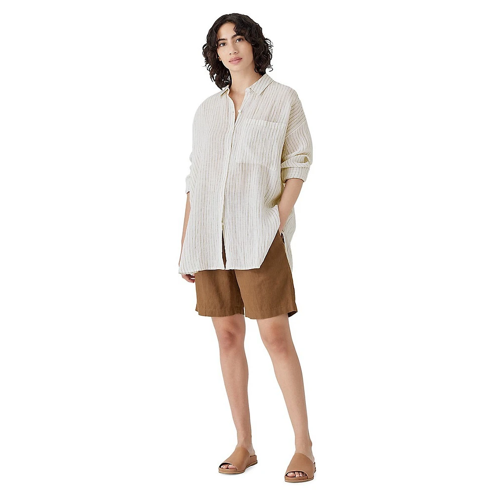 Chemise longue rayée en lin biologique