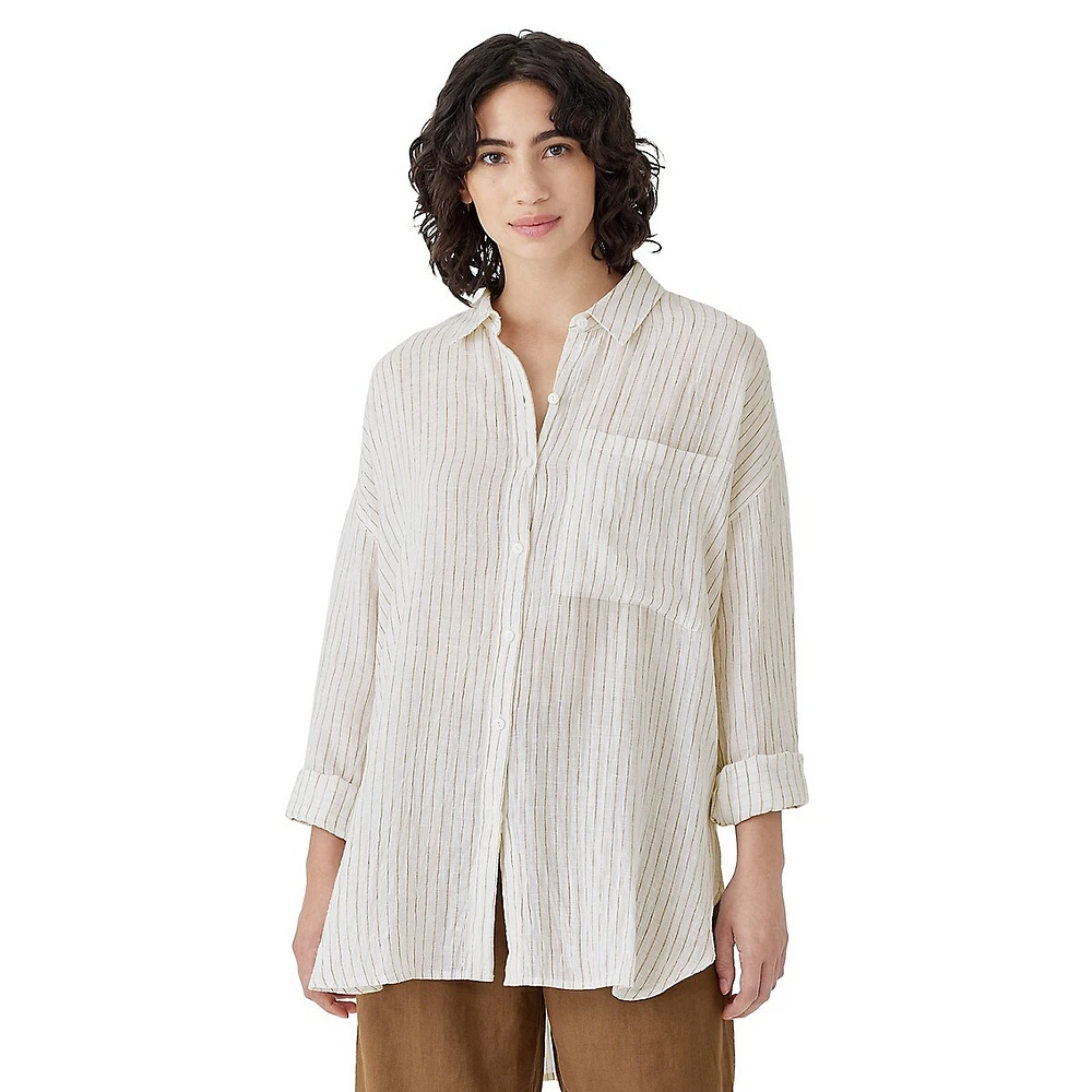 Striped Organic Linen Long Shirt