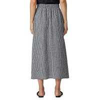 Organic Linen Mini-Check Midi Skirt