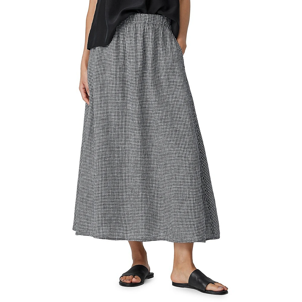 Organic Linen Mini-Check Midi Skirt