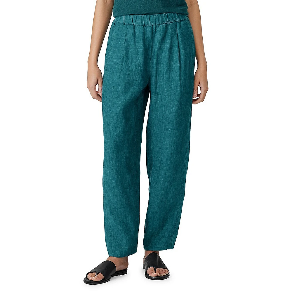 Organic Linen Pleated & Cropped Lantern Pants