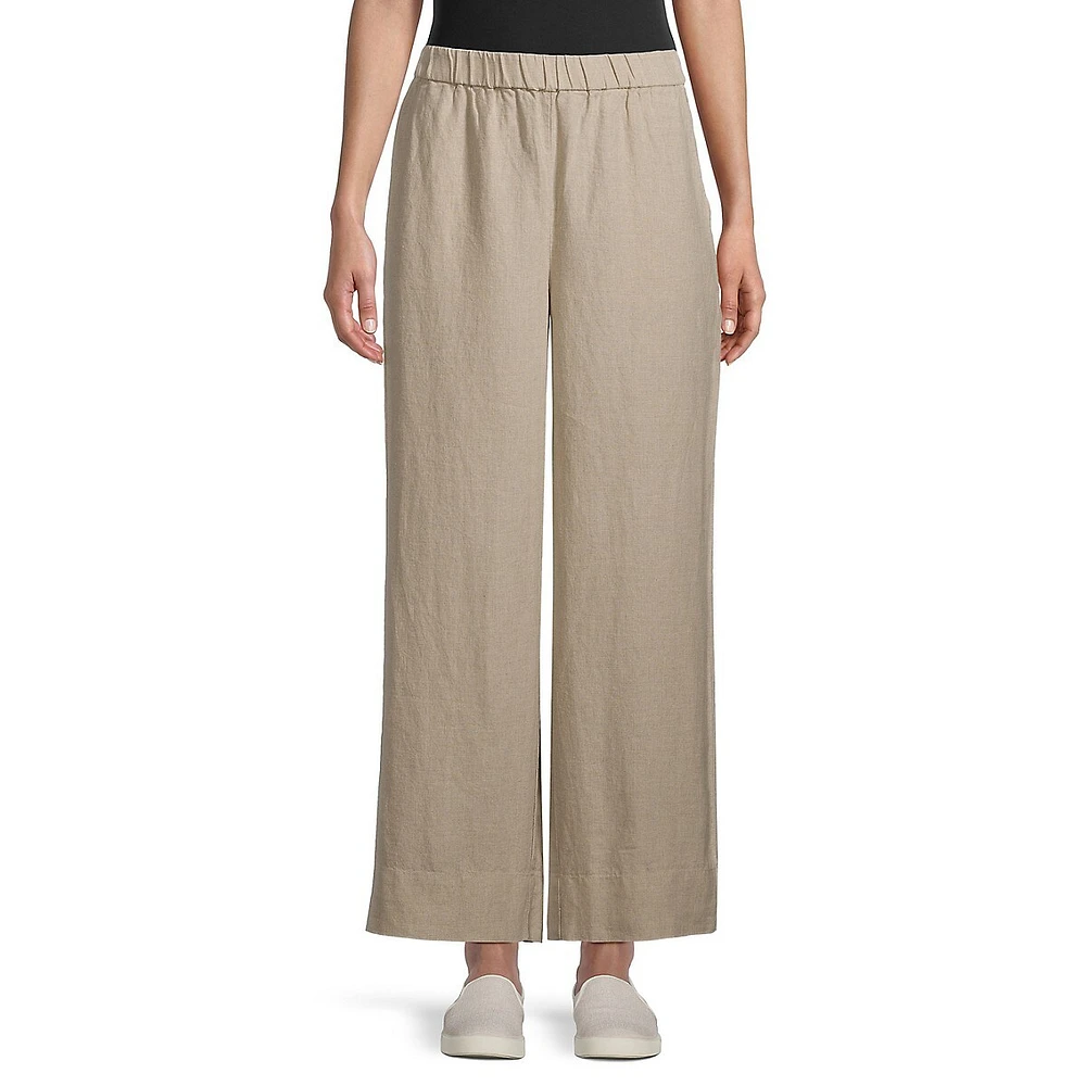 Wide-Leg Organic Linen Pull-On Pants