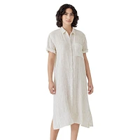 Striped Organic Linen Midi Shirt Dress