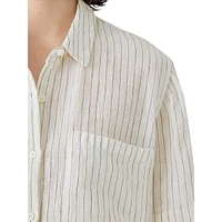 Striped Organic Linen Midi Shirt Dress