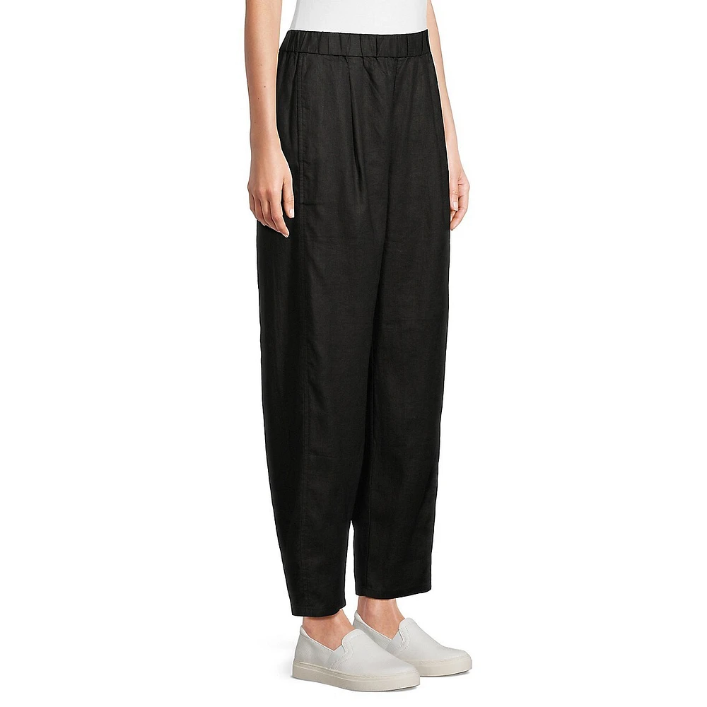 Organic Linen Pleated Lantern Ankle Pants