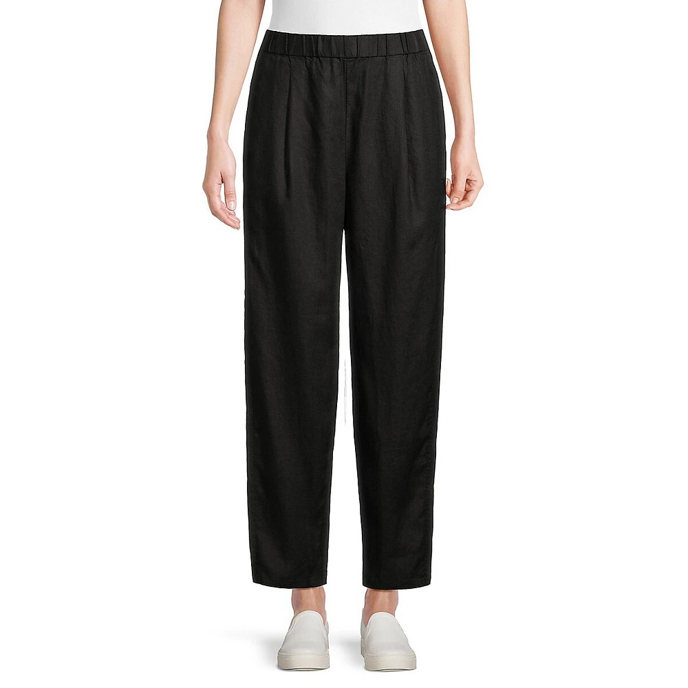 Pantalon cheville lanterne plissé en lin biologique