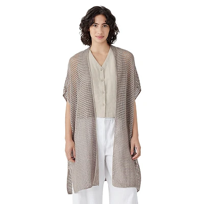 Open-Knit Organic Linen Short-Sleeve Cardigan