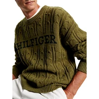 Oversized Cable Monotype Crewneck Sweater