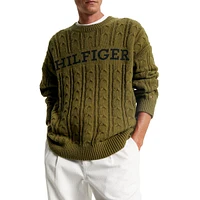 Oversized Cable Monotype Crewneck Sweater