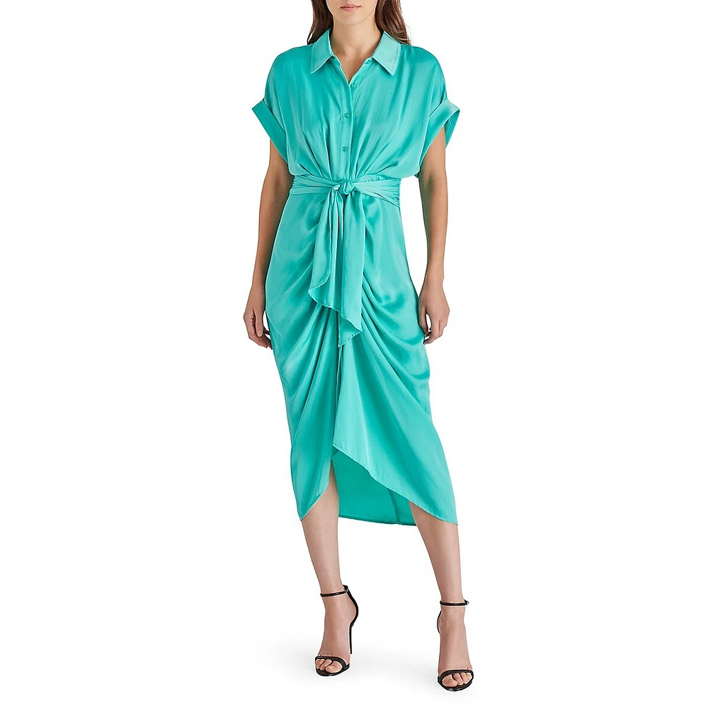 Tori Washed Satin Gathered Shirtdress