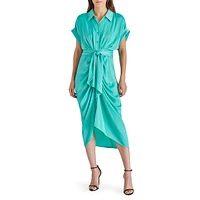 Tori Washed Satin Gathered Shirtdress