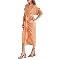 Tori Washed Satin Gathered Shirt Dress