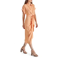 Tori Washed Satin Gathered Shirt Dress