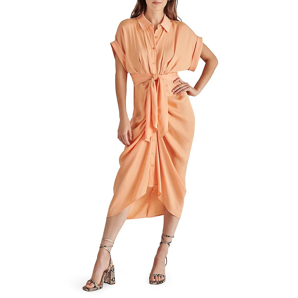 Tori Washed Satin Gathered Shirt Dress