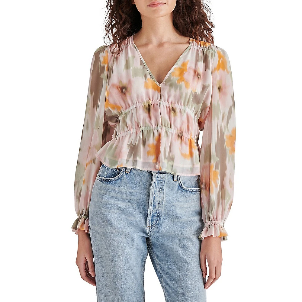 Ardenne Glitch Floral Chiffon Blouse