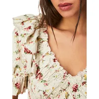 Favourite Girl Smocked & Ruffled Floral Crop Top