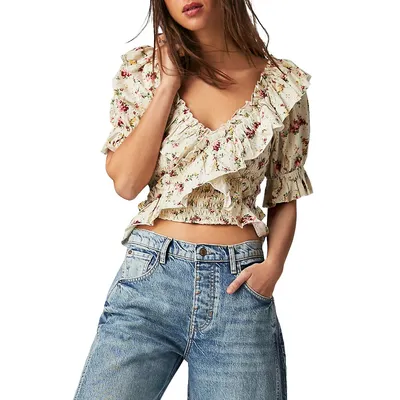 Favourite Girl Smocked & Ruffled Floral Crop Top