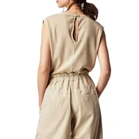 Sleeveless Mixed-Media Ruched Jumpsuit