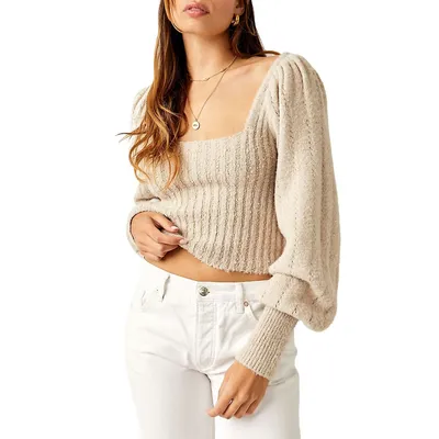 Katie Blouson-Sleeve Cropped Sweater