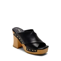 Mallory Leather Cross-Band & Wood Clog Sandals