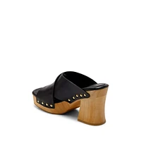 Mallory Leather Cross-Band & Wood Clog Sandals
