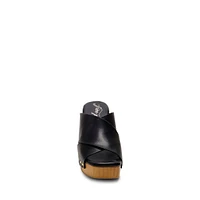 Mallory Leather Cross-Band & Wood Clog Sandals