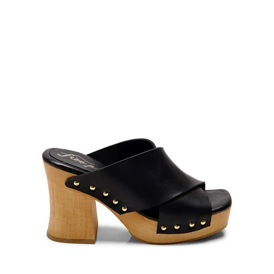 Mallory Leather Cross-Band & Wood Clog Sandals