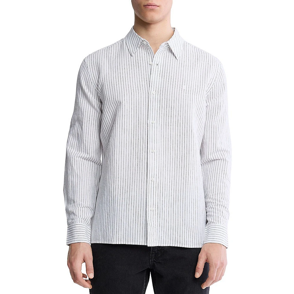 Striped Linen-Blend Classic Shirt