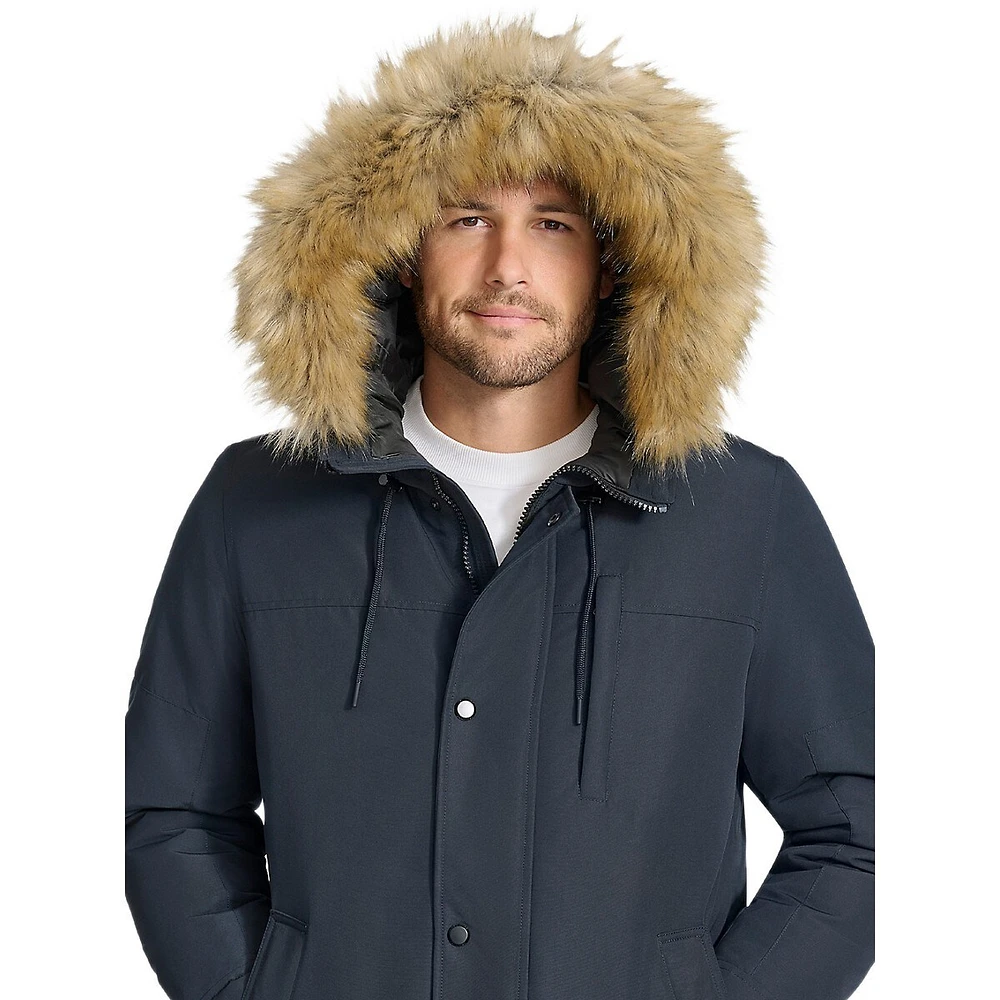 Parka en faille Arctic à bordure fausse fourrure