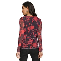 Printed Side-Ruched Stretch Top