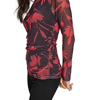 Printed Side-Ruched Stretch Top