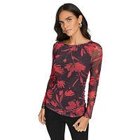 Printed Side-Ruched Stretch Top