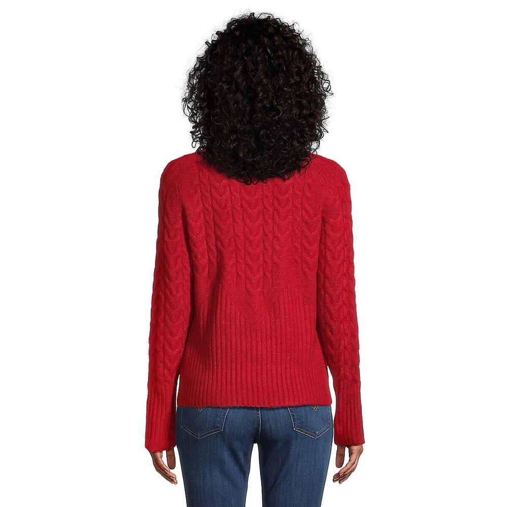 Zig-Zag Cabled Mockneck Sweater